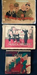 álbum - Coleção Belmonte - No Reino da Confusão - Musica, Maestro: O Mundo em Marcha e A Guerra do Juca / O Brasil na Guerra - são 3 álbuns de caricatura de Belmonte originais - Empressa Folha da Manhã - 1939,1940 e 1942 - sem numeração - brochuras com marcas do tempo nas capas - parte interna em bom estado - o primeira volume teve as capas plastificadas - os 2 primeiros medem (23,5X32,4)cm. e o último (21.5X24) cm.