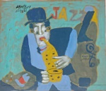 Asfaduroff Nibbes, Saxofonista, desenho em capa de catálogo de papel, 36x40cm, sem moldura
