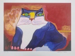 Aldemir Martins, Gato Azul, gravura, tiragem 46/120, Edição Póstuma, 50x66cm, sem moldura