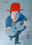 Asfaduroff Nibbes, O Músico, desenho sobre papel colorido, 66x49cm, sem moldura