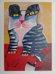 Aldemir Martins, Gato Listrado, gravura, Edição Póstuma, tiragem 47/120, 70x50cm, sem moldura