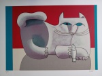 Inos Corradin, Gato, gravura, tiragem 63/100, ASSINATURA SERIGRAFADA, 50x70cm, sem moldura