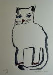 Aldemir Martins, Gato Branco, gravura, tiragem 35/100, 46x32cm, Edição Póstuma, sem moldura