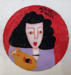 Asfaduroff Nibbes, Mulher e Gato, óleo sobre cartão, 29cm de diâmetro, sem moldura