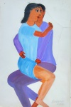 Waldomiro de Deus, Casal, desenho sobre papel, 50x33cm, no estado, rasgado e colado, restaurado