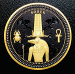 Moeda Ilhas Salomão - 50 Cents 2024 - 38gr - 45mm - Níquel Preto e Revestimento seletivo de Ouro - Séries: Egito Antigo - Sobek - Rei Charles III - Com Certificado.