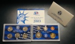 Estados Unidos Proof Set 2003 no Acrilico - (5 Moedas Quarter Dolar Comemorativas Letra S) - ( 1 Dime, 1 e 5 Cents, Half Dolar, 1 Dolar ) - com Certificado