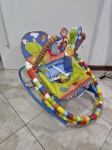 Cadeira de Descanso Musical e Vibratória FunTime (Maxi Baby). Hastes adaptadas, falta 1 peça do aparador de brinquedos. Não testado.