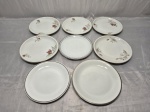 Lote de 8 pratos de sobremesa em porcelana, marcas e modelos diversos. Medindo o maior 19cm de diâmetro.