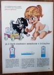 Propaganda Antiga Impressa - Johnson & Johnson Linha Bebê - Década de 1960Descrição: Raríssima e charmosa página de publicidade original de época da Johnson & Johnson, veiculada na década de 1960. O anúncio exibe uma belíssima ilustração clássica em cores de um bebê com um cachorrinho de brinquedo, promovendo os produtos tradicionais da marca (Cremóleo, Creme Johnson's e Talco) no combate a assaduras sob a campanha "Cidade das Crianças". Item autêntico retirado de revista da época, ideal para colecionadores de publicidade médica/farmacêutica retrô, itens de puericultura vintage ou para enquadramento decorativo afetivo. Produto em papel (não é cópia ou reprodução)
