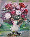 ASSINATURA ILEGÍVEL " VASO DE FLORES " ÓLEO SOBRE MADEIRA. MEDIDAS: 28 CM X 23 CM . SEM MOLDURA