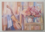 SUZANA MATTOS -  ÓLEO SOBRE TELA " FLORES E VIOLONCELO" DATADO 2000 E ASSINADO CID -SEM MOLDURA- MEDIDAS: 90 CM X 1,30 M.