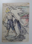 NÃO IDENTIFICADO - "PESCADOR " TÉCNICA MISTA  SOBRE PAPEL . MEDIDAS: 31,5 CM X 23 CM . SEM MOLDURA