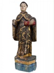 Arte Sacra, Brasil, Sec. XIX. Santo Antônio em madeira policromada e dourada. Olhos de vidro. Policromia bem preservada. Mínimas percas pictóricas. ( ausência do menino e de uma mão ). Mede:30cm.