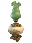 Grande , lindo e imponente abajur com rara cúpula em verde acetinado.