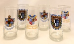 Conjunto de seis copos em vidro das históricas e tradicionais cervejarias alemãs, Karlsberg, Dortmunder Hansa Export e Reichelbräu, em perfeito estado. Med. 13x6,5 cm.