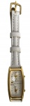 DUMONT - Relogio de pulso DUAL TIME QUARTZ mostrador de fundo branco com plaque d'or e cristal. Pulseira de couro. Funcionando. Medida do visor 4cm.