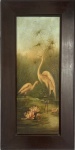 ESCOLA EUROPEIA - Imponente obra em oleo sobre tela representando garças em paisagem lacustre com ninféias. Assinado no canto inferior direito (H.S.). Emoldurado em madeira escura de época. Apresenta marcas do tempo compatíveis com a antiguidade. Peça decorativa de forte apelo clássico.  Datada 1918. Medida da obra 36 x 95 cm. Medida total 60 x 1,18 cm.