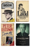 CINEMA - Conjunto com 4 livros biográficos de grandes nomes do cinema internacional, edições em inglês e alemão, capas originais, com marcas do tempo e uso, porém íntegros e completos. Títulos dedicados a Alain Delon, Alan Ladd, Peter Ustinov e Sir Michael Caine, reunindo relatos pessoais, trajetórias artísticas e bastidores de Hollywood. Lote interessante para colecionadores, cinéfilos e pesquisadores de história do cinema. Medida do maior 18 x 11,5 cm.