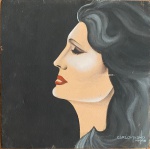 CARLO MAGNO - Elegante obra em óleo sobre tela. Assinada e datada no canto inferior direito. Intitulado no verso "A ETERNA AMÁLIA RODRIGUES", localizada Rio de Janeiro. Ausência de  moldura. Mede 25cm de altura x 25cm de comprimento.