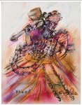 SUZANA LEVY (Rio de Janeiro, 19372023).XANGÔ. Técnica mista sobre papel, representando a divindade dos raios e da justiça em composição de forte expressão, com cores vibrantes, rica gestualidade e aplicações em relevo que conferem textura à obra. Assinada no canto inferior direito. Medidas: 30  21 cm.