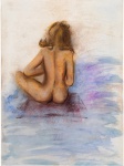 SUZANA LEVY (Rio de Janeiro, 19372023).Nu feminino. Técnica mista sobre papel, representando nu feminino de costas em composição intimista, com delicada modelagem da figura e harmoniosa paleta em tons terrosos e azulados. Obra de traço sensível e refinado acabamento, assinada. Medidas: 50  35 cm.