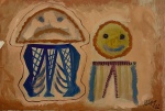 BENJAMIN SILVA (1927/ Rio 2020) - Técnica mista sobre cartão, estilo contemporâneo, "duas figura" assinada no canto inferior direito e verso, datada 1982. Mede 18,5 x 26,5cm.