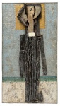 MARLENE GODOY - Obra em encaústica sobre madeira, ornada de cânhamo, pau-brasil, conchas, plumas e sementes. Assinada, localizada Brasilia, datada 2000. Obra catalogada.Padre José de Anchieta  O Apóstolo do BrasilDimensões: 1,80 x 1,00 m.
