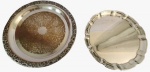 Lote com duas travessas em metal espessurado a prata. Obs: no estado. Medida maior: Diâmetro 30 cm. 