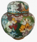 Potiche em cloisoné em tema floral. Medidas: Altura 8 cm e Diâmetro 6 cm. 