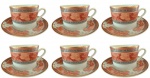 PORCELANA SCHMIDT - Lote com seis xicaras para cHÁ em porcelana com pintura em tema de guirlanda na tonalidade salmão com bordas e dourado. Medida: Altura 6 cm e Diâmetro 9 cm.