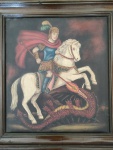 Antigo quadro pintado sendo óleo sobre tela representando são jorge . Medida: 63x57 cm