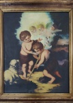 LEONARDO GRANTHAM, 1977- Oleo sobre tela representando querubins. Medida:  76x65 cm