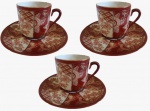Lote com três xícaras em porcelana ( casca de ovo),  pintado artesanalmente em tema floral na tonalidade vermelho com detalhes em dourado. Medida: altura 5 cm diâmetro 5 cm.