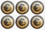 ALFRED ENGLAND MEAKIN- JESMONDE- Lote com 6 pratos fundos em porcelana inglesa com pintura estilo azul borrão na tonalidade azul em tema floral. Medida: diâmetro 23 cm.