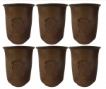 Lote com seis Tacinhas em cerâmica para licor na tonalidade   marrom. Medida: altura 8 cm diâmetro 7 cm.