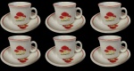 PORCELANA VERA CRUZ - Lote com seis xícaras para café em porcelana em tema de cogumelos. Medida: altura 5 cm diâmetro 5 cm.
