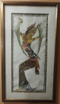 Quadro decorativo pintado no papel com pintura a ouro proveniente de Bali. Medida: 70x40.