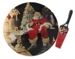 Prato para bolo em porcelana com pintura em tema natalino com espatula em porcelana. Medida:Diâmetro 32cm.