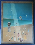 Antiga gravura emoldada com sanduíche de vidro. Medidas: Medidas: 77cm x 60cm.