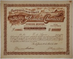 RARIDADE: AÇÕES > PAPEL ANTIGO > COM 106 ANOS - Nº 4606 - DATA 30 DE ABRIL DE 1920 - COMPANHIA DE OLEOS E PRODUCTOS CHIMICOS - VALOR 100 MIL RÉIS - MEDINDO 27 X 33 CM - MARCAS DO TEMPO