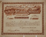 RARIDADE: AÇÕES > PAPEL ANTIGO > COM 106 ANOS - Nº 4603 - DATA 30 DE ABRIL DE 1920 - COMPANHIA DE OLEOS E PRODUCTOS CHIMICOS - VALOR 100 MIL RÉIS - MEDINDO 27 X 33 CM - MARCAS DO TEMPO - NO ESTADO