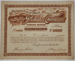 RARIDADE: AÇÕES > PAPEL ANTIGO > COM 106 ANOS - Nº 4609 - DATA 30 DE ABRIL DE 1920 - COMPANHIA DE OLEOS E PRODUCTOS CHIMICOS - VALOR 100 MIL RÉIS - MEDINDO 27 X 33 CM - MARCAS DO TEMPO -