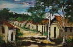 ÓLEO SOBRE TELA AUTOR - NÃO IDENTIFICADO  (VILAS DE CASAS) -  MEDINDO 30 X 20 CM - SEM  MOLDURA  - DÉCADA DE 70