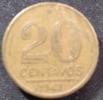BRASIL  República Base Catálogo Amigo 2024, 01 moeda BC/MBC, 20 Ctvs, Mudança Réis / Cruzeiro (1), Bronze Alumínio, Getúlio Vargas, AV186a, com sigla, 1943.