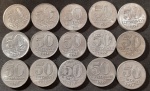 BRASIL  Série Alumínio  Base Catálogo Amigo 2024, 15 moedas BC/MBC, 50 Ctvs., Anverso Brasão da República, AV277, 1957.