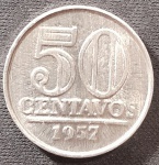 BRASIL  Série Alumínio  Base Catálogo Amigo 2024, 1 moeda Soberba, 50 Ctvs., Anverso Brasão da República, AV277, 1957.