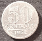 BRASIL  Série Alumínio  Base Catálogo Amigo 2024, 1 moeda Soberba, 50 Ctvs., Anverso Brasão da República, AV278, 1958.