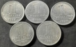 BRASIL  Série Alumínio  Base Catálogo Amigo 2024, 5 moedas BC/MBC, 1 Cruzeiro., Anverso Brasão da República, AV282, 1957; AV283, 1958; AV284, 1959; AV285, 1960; AV286, 1961 (Uma de cada)