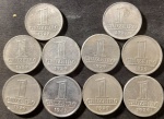 BRASIL  Série Alumínio  Base Catálogo Amigo 2024, 10 moedas BC/MBC, 1 Cruzeiro., Anverso Brasão da República, AV282, 1957(2 moedas); e AV284, 1959 (8 moedas).